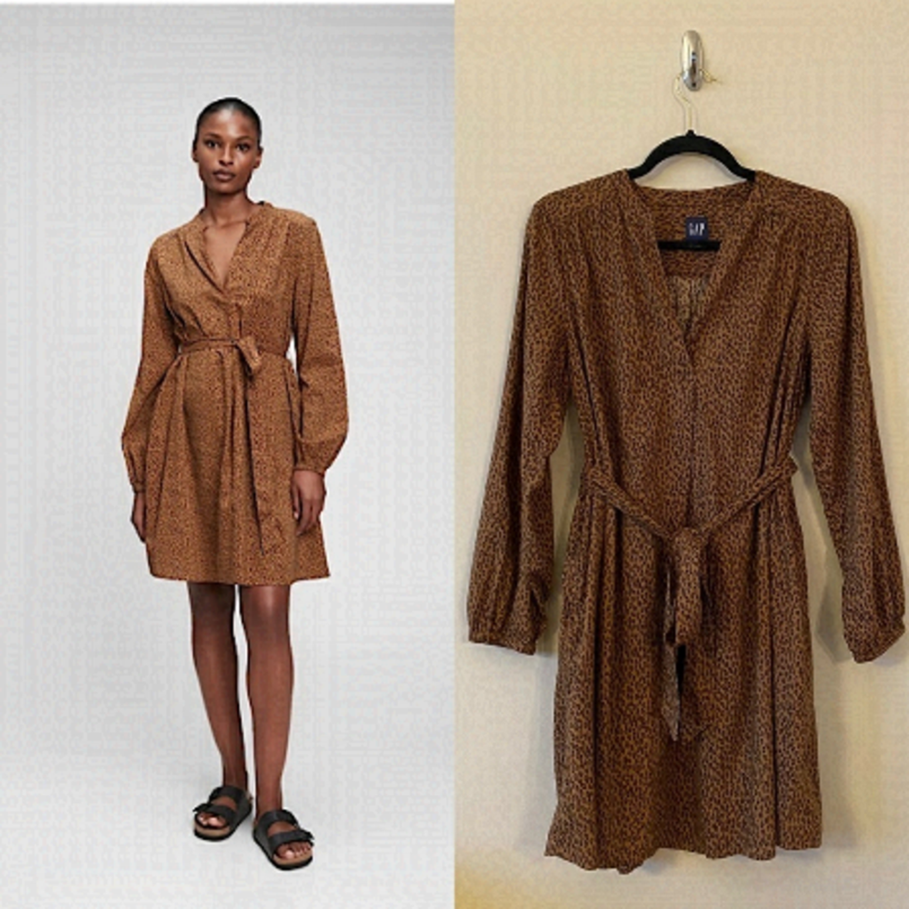 GAP-ANIMAL Print Tie-Belt Dress (Size:Medium)
